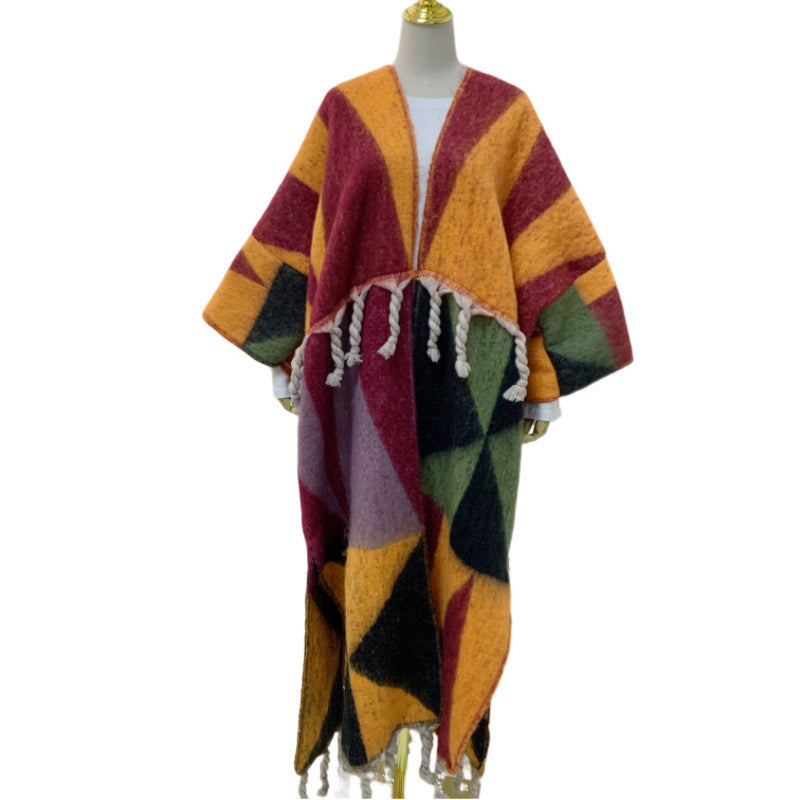 RETRO Geometric Double-sided Color Matching Robe For Women myETYN