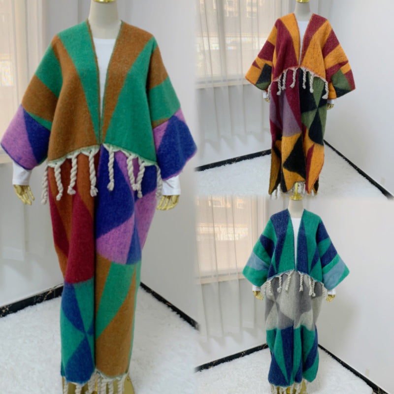 RETRO Geometric Double-sided Color Matching Robe For Women myETYN