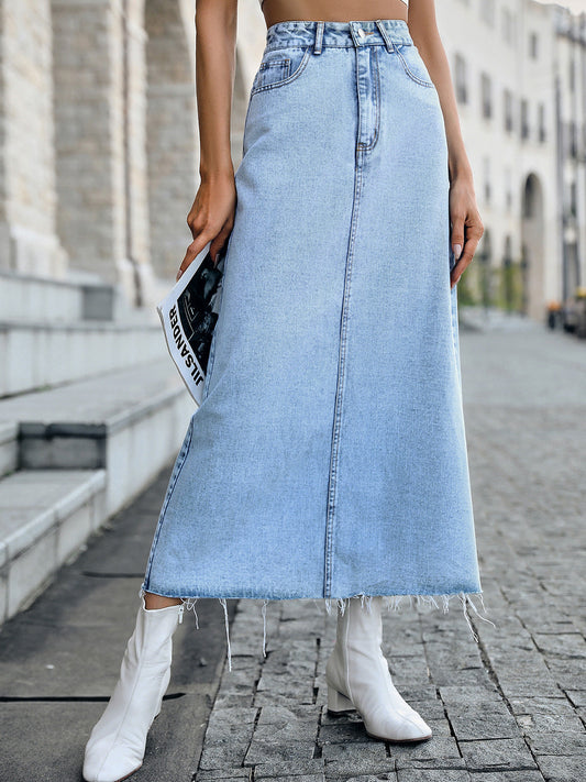 Raw Hem Denim Skirt myETYN