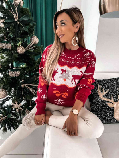 Reindeer Round Neck Sweater myETYN