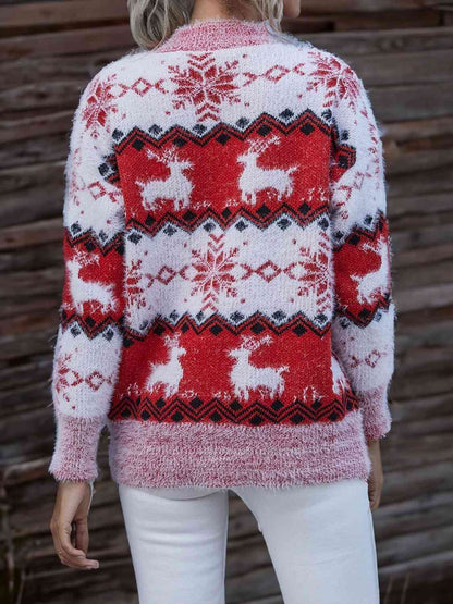 Reindeer & Snowflake Round Neck Sweater myETYN