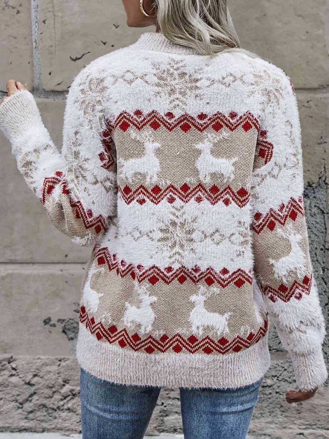 Reindeer & Snowflake Round Neck Sweater myETYN