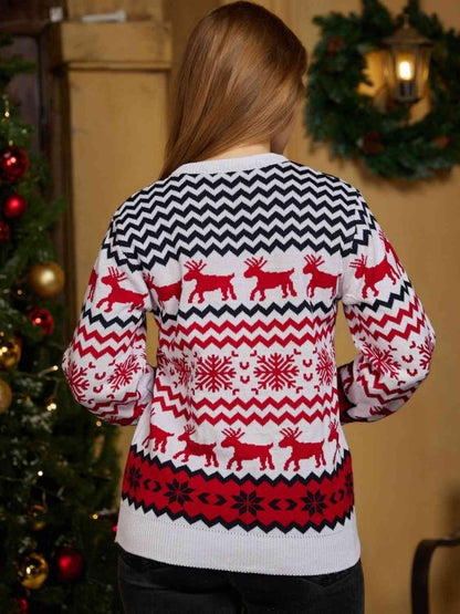 Reindeer & Snowflake Round Neck Sweater myETYN