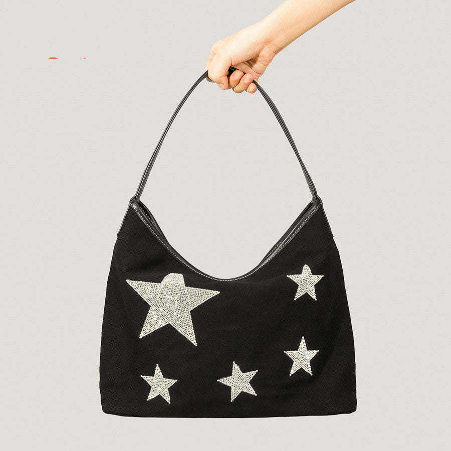 Retro Five-pointed Star Rhinestone Tote Bag For Women myETYN