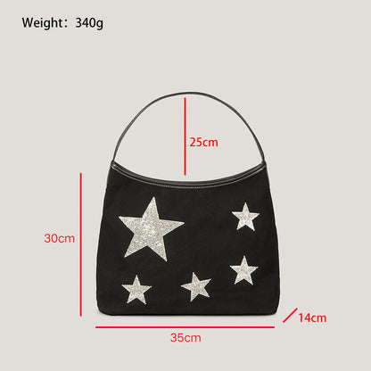 Retro Five-pointed Star Rhinestone Tote Bag For Women myETYN