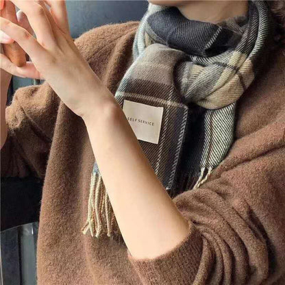 Retro Plaid Scarf Women Winter Imitation Cashmere Shawl myETYN