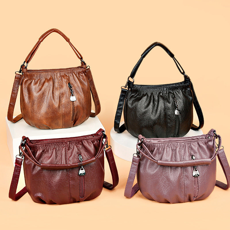 Retro Pleated Design Bucket Bag Fashion All-match Shoulder Messenger Bags For Women Handbag myETYN