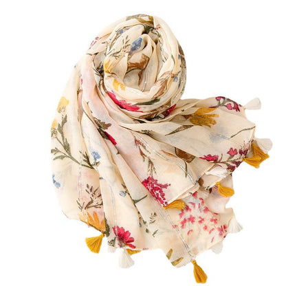 Retro Style Rice Coffee Flower With Sequin Scarf Travel Sunscreen Long Style myETYN