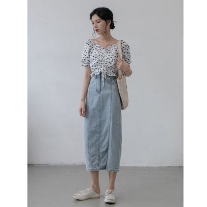 Retro side slit denim skirt myETYN