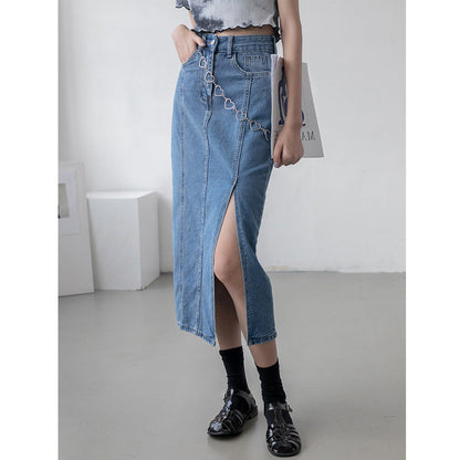 Retro side slit denim skirt myETYN