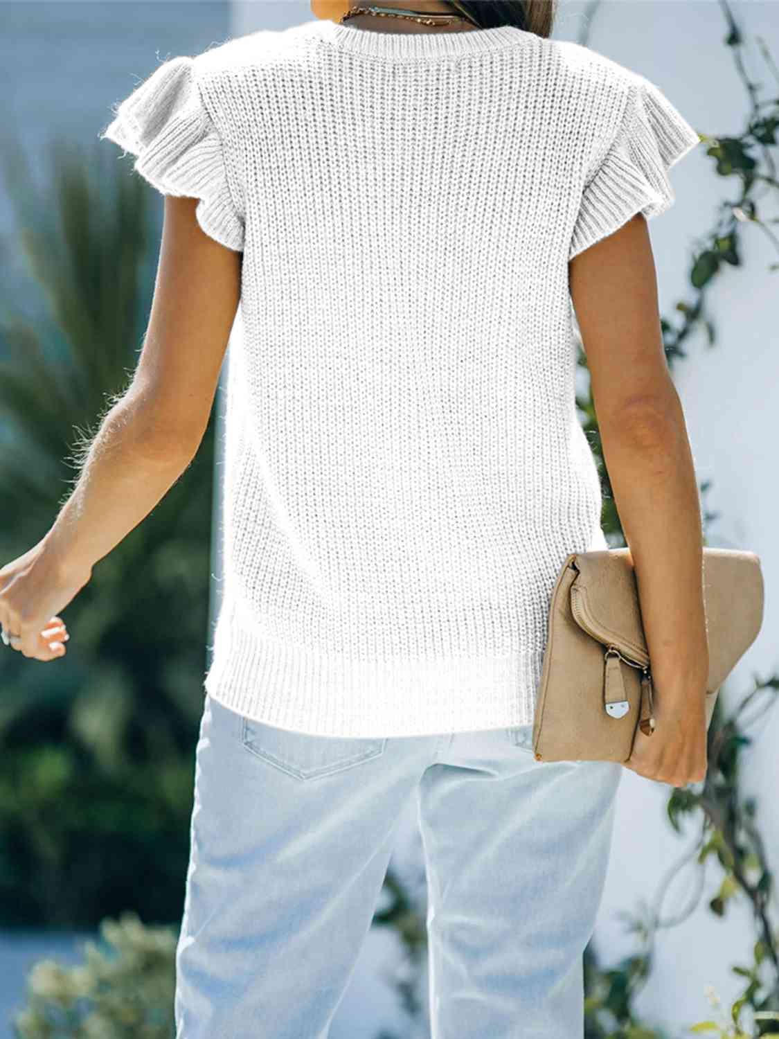 Round Neck Cap Sleeve Sweater myETYN