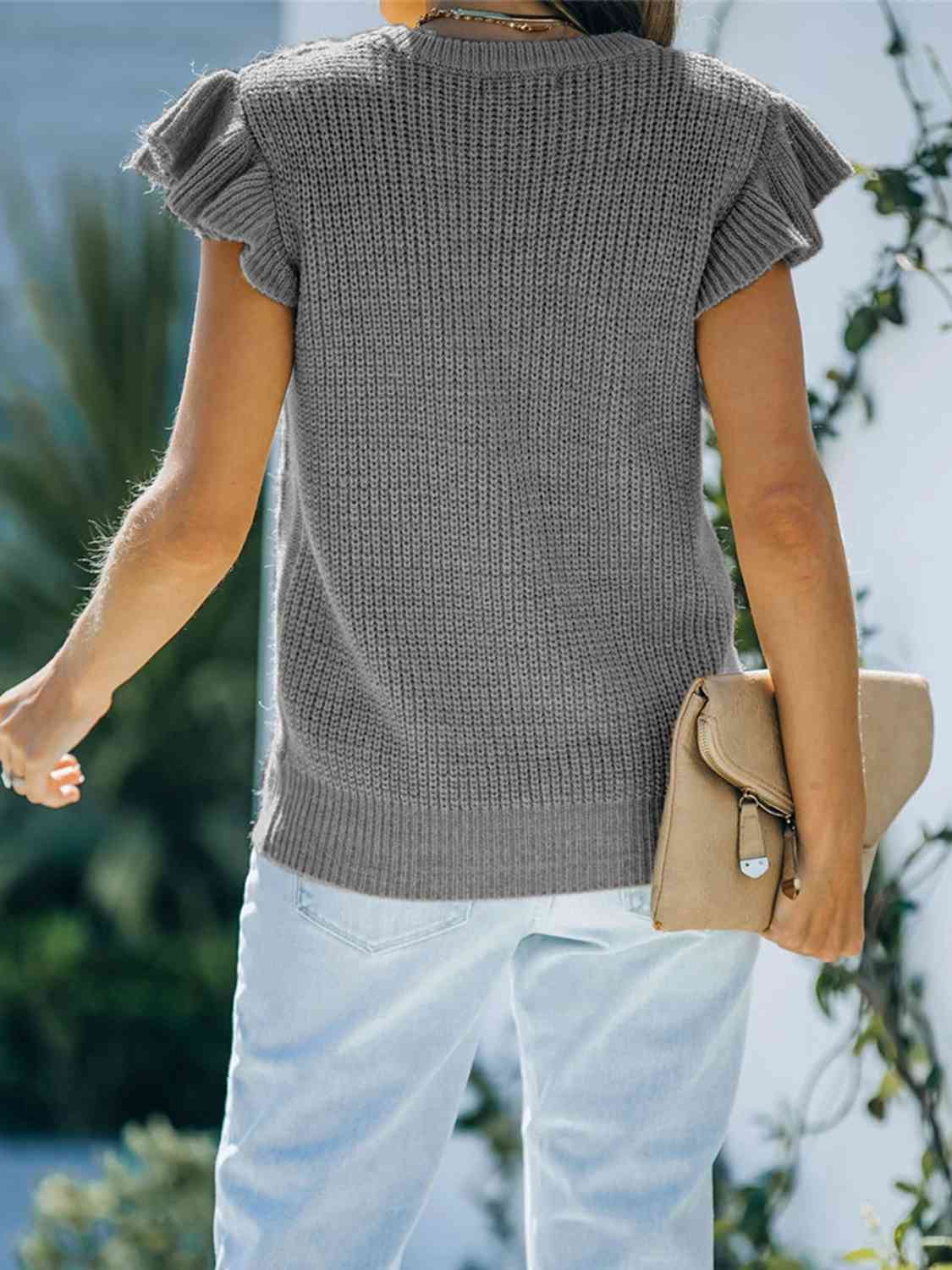 Round Neck Cap Sleeve Sweater myETYN