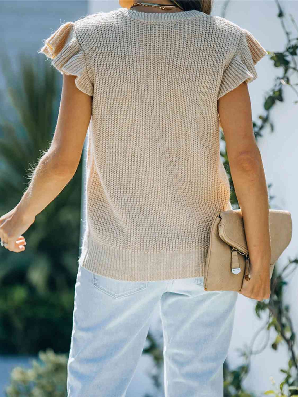 Round Neck Cap Sleeve Sweater myETYN