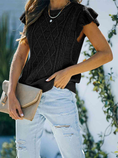 Round Neck Cap Sleeve Sweater myETYN