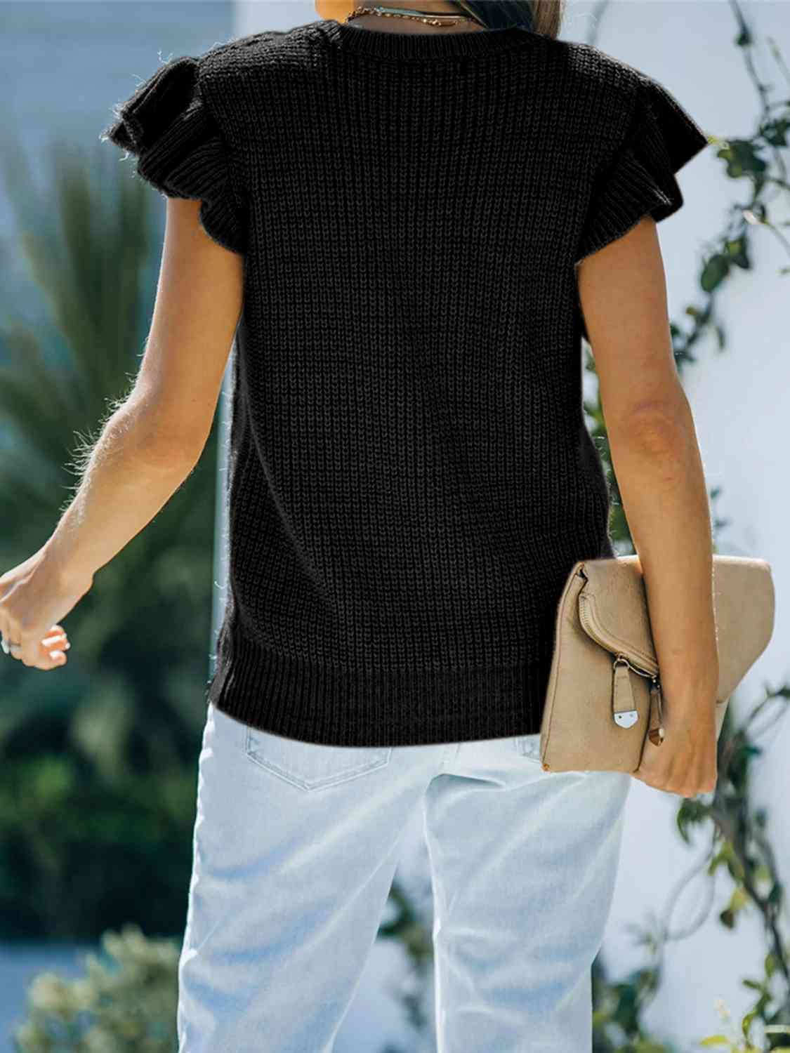 Round Neck Cap Sleeve Sweater myETYN