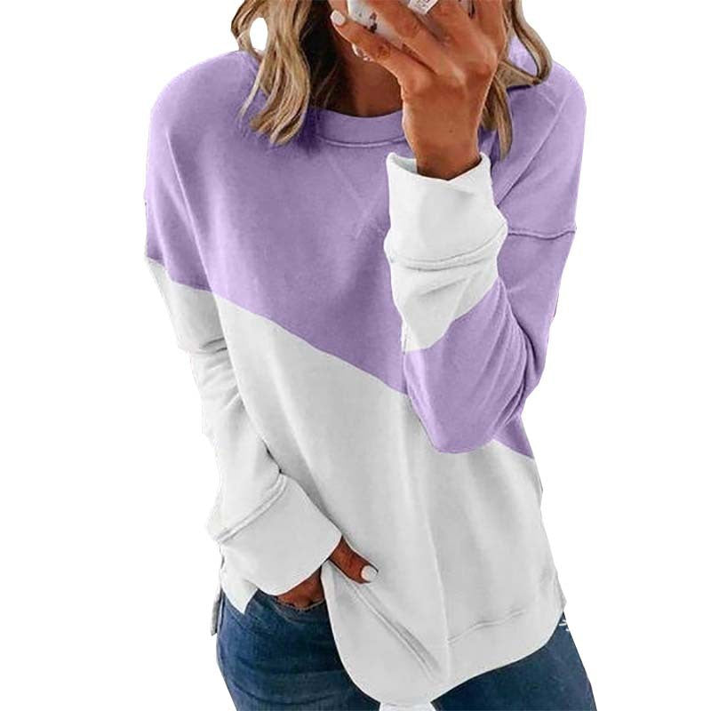 Round Neck Long Sleeve Sweater Color Matching Tops Sport Clothes myETYN