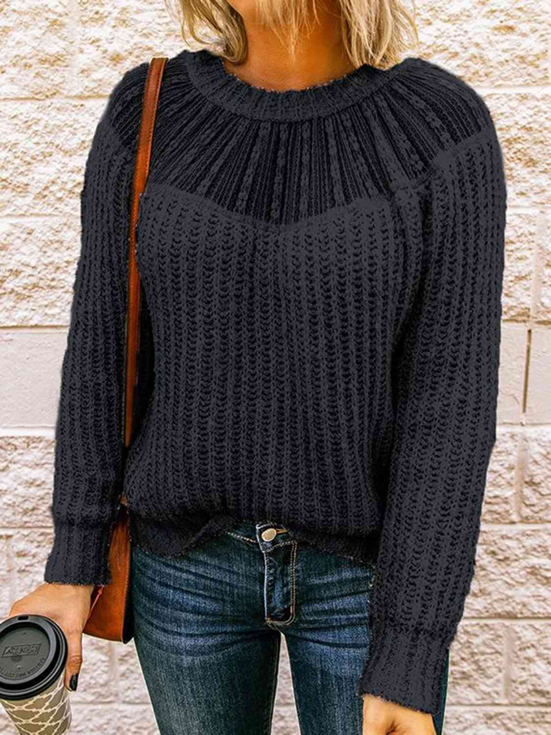 Round Neck Rib-Knit Sweater myETYN