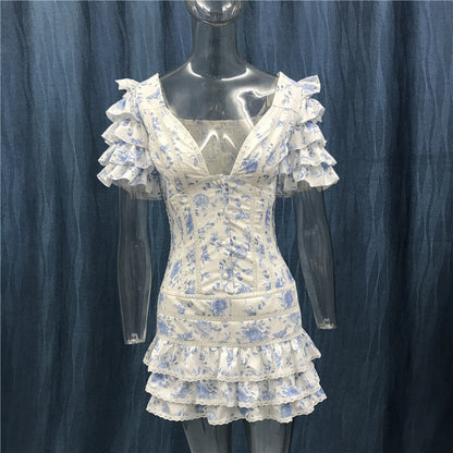 Ruffle Light Blue Women Mini Dress myETYN