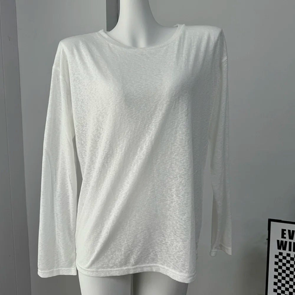 Women’s Soft Knit Long Sleeve T-Shirt – Casual Loose Fit Basic Top for Summer & Autumn