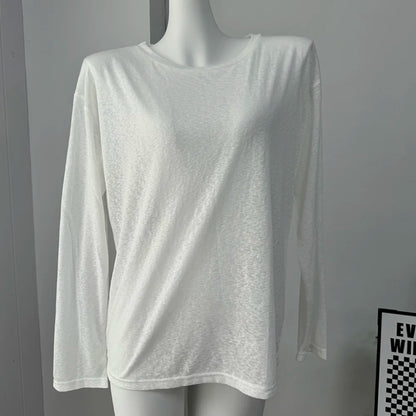 Women’s Soft Knit Long Sleeve T-Shirt – Casual Loose Fit Basic Top for Summer & Autumn