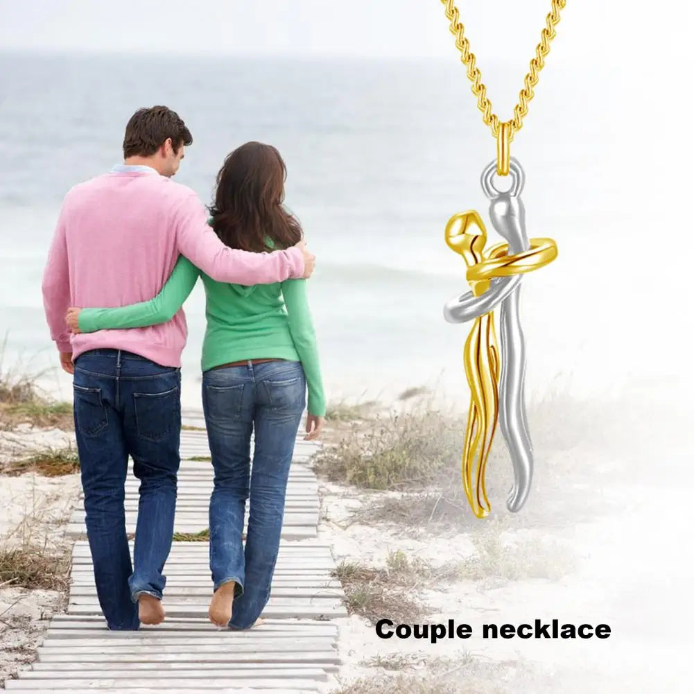 Hip Hop Embrace Couple Pendant Necklace Adjustable Hugging Pendant Necklace Jewelry Valentine Day Gift
