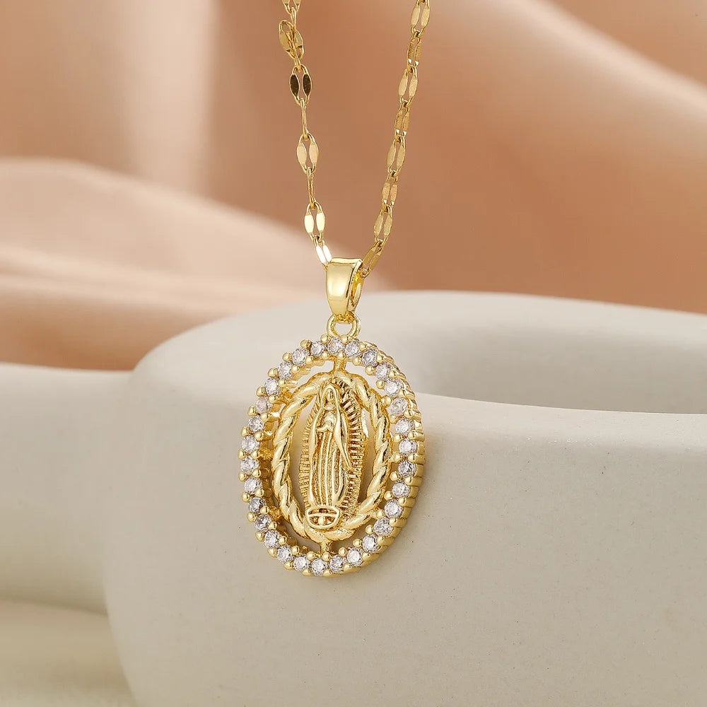 Personalized Colorful Zircon Madonna Necklace – Light Luxury Fashion Jewelry