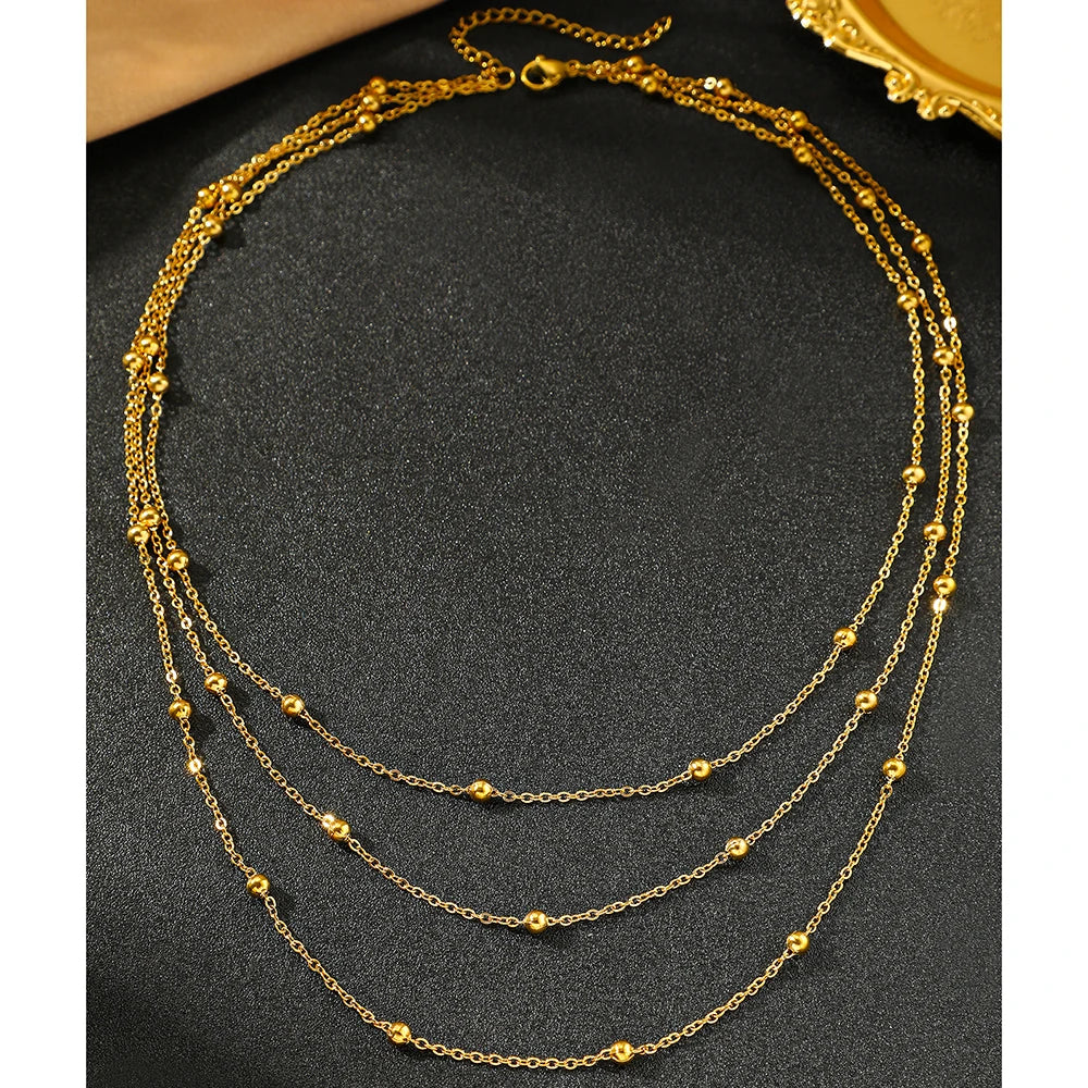 High-End Stainless Steel Multi-Layer Beaded Chain Necklace for Women