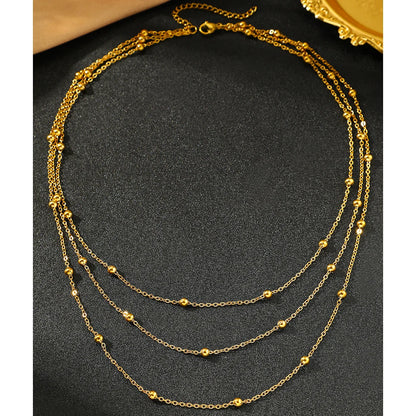 High-End Stainless Steel Multi-Layer Beaded Chain Necklace for Women