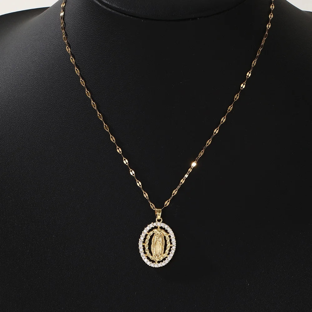 Personalized Colorful Zircon Madonna Necklace – Light Luxury Fashion Jewelry