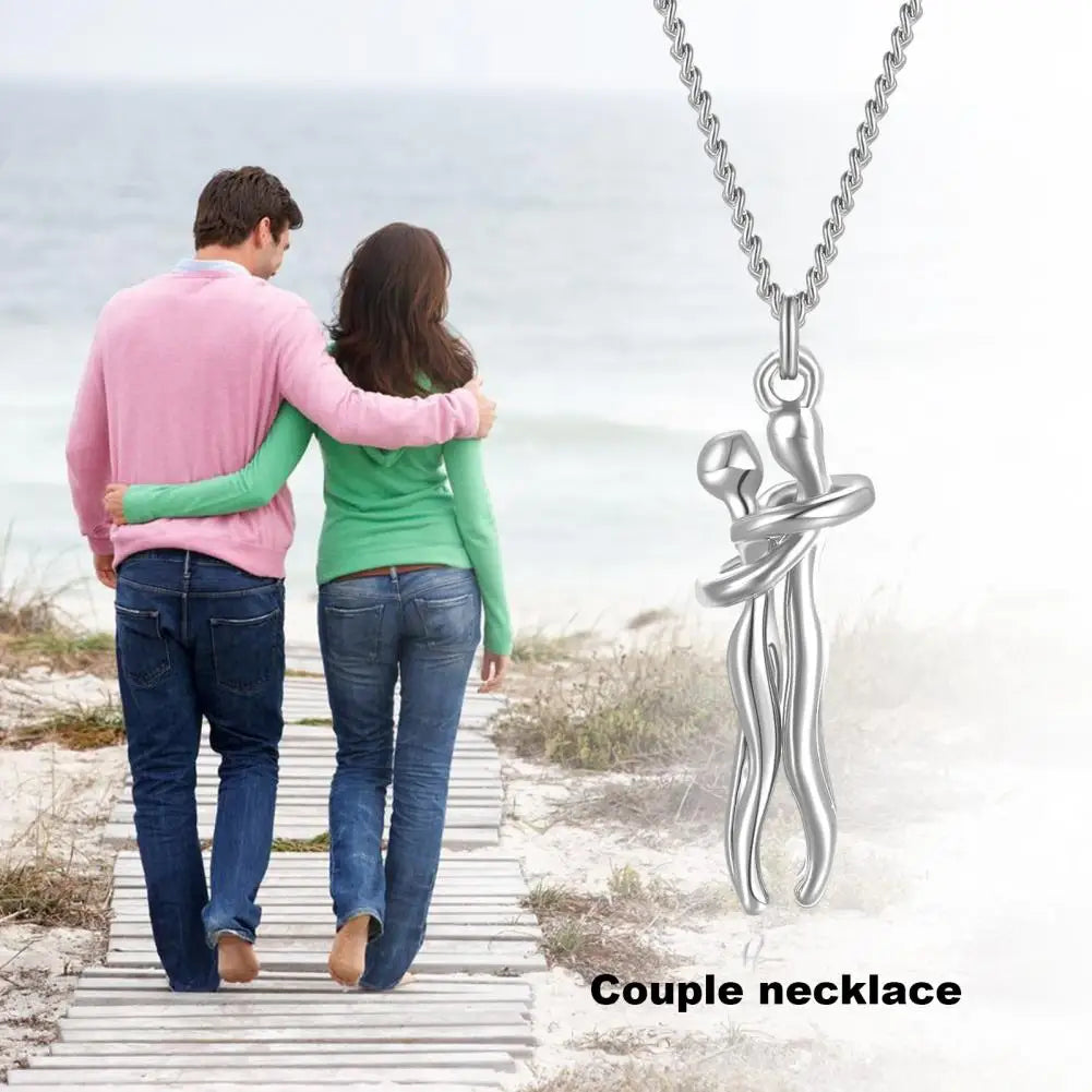 Hip Hop Embrace Couple Pendant Necklace Adjustable Hugging Pendant Necklace Jewelry Valentine Day Gift