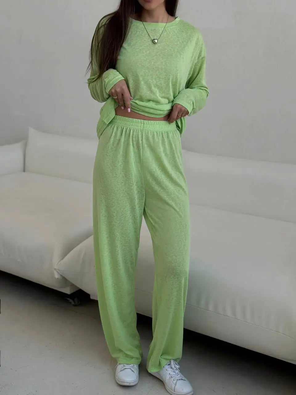 Women’s Soft Knit Long Sleeve T-Shirt – Casual Loose Fit Basic Top for Summer & Autumn