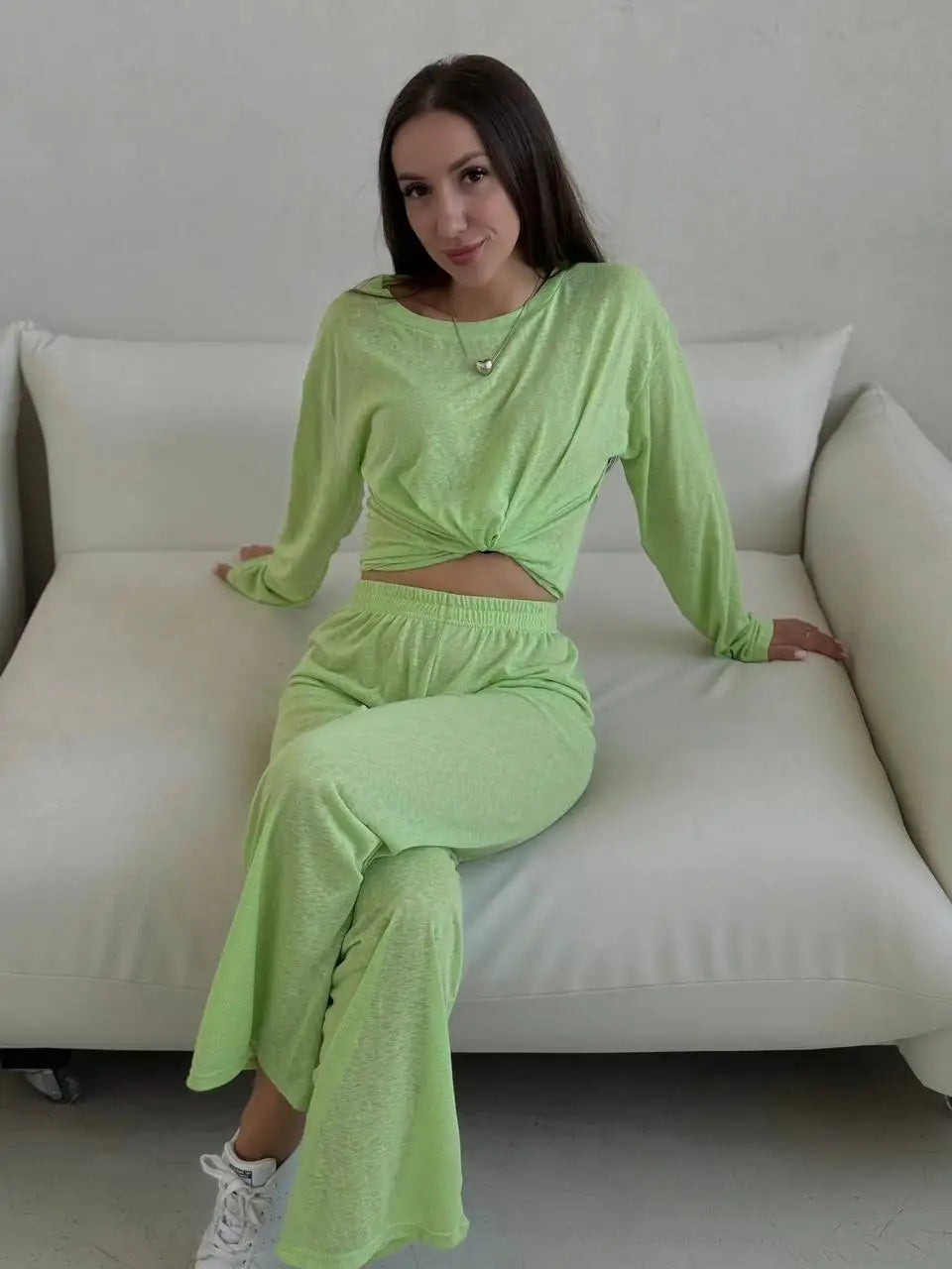 Women’s Soft Knit Long Sleeve T-Shirt – Casual Loose Fit Basic Top for Summer & Autumn