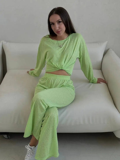 Women’s Soft Knit Long Sleeve T-Shirt – Casual Loose Fit Basic Top for Summer & Autumn