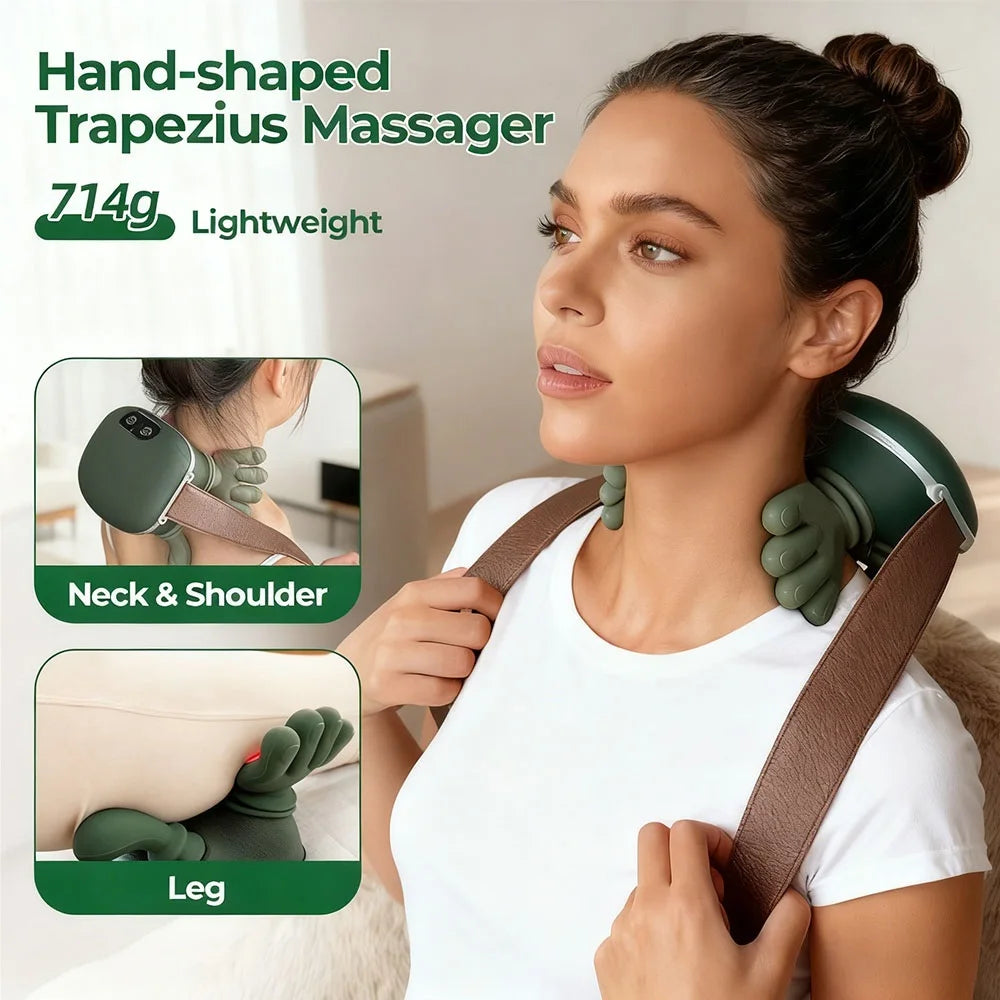Wireless 4D Neck & Shoulder Massager – Bionic Finger Cervical & Trapezius Kneading Device