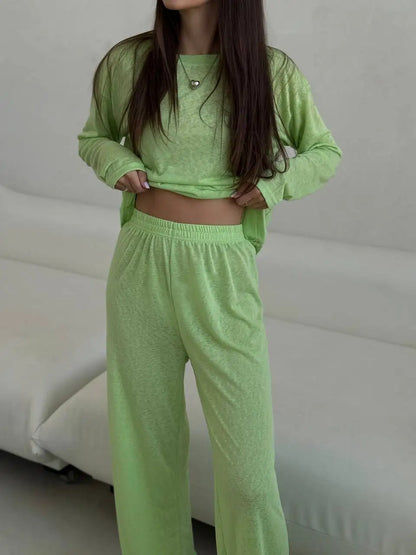 Women’s Soft Knit Long Sleeve T-Shirt – Casual Loose Fit Basic Top for Summer & Autumn