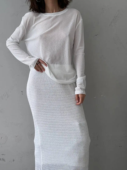 Women’s Soft Knit Long Sleeve T-Shirt – Casual Loose Fit Basic Top for Summer & Autumn