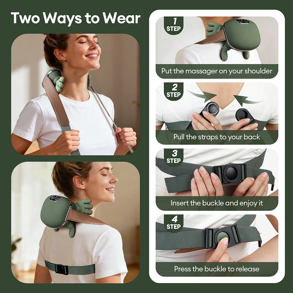 Wireless 4D Neck & Shoulder Massager – Bionic Finger Cervical & Trapezius Kneading Device