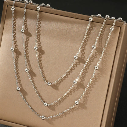 High-End Stainless Steel Multi-Layer Beaded Chain Necklace for Women