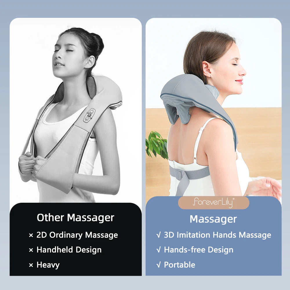 Foreverlily™ 26W Wireless Neck & Shoulder Massager – Deep Kneading Shiatsu with Heat