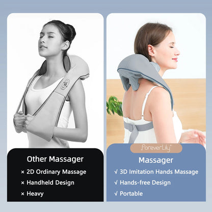 Foreverlily™ 26W Wireless Neck & Shoulder Massager – Deep Kneading Shiatsu with Heat