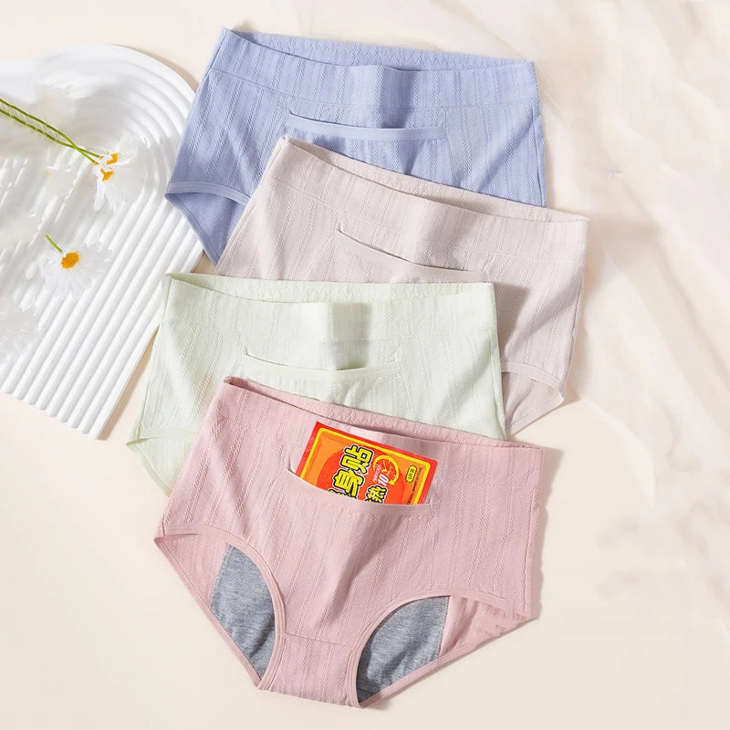4-Pack Women’s Menstrual Panties – Leak-Proof High-Waist Cotton Period Underwear (Soft & Breathable Briefs)