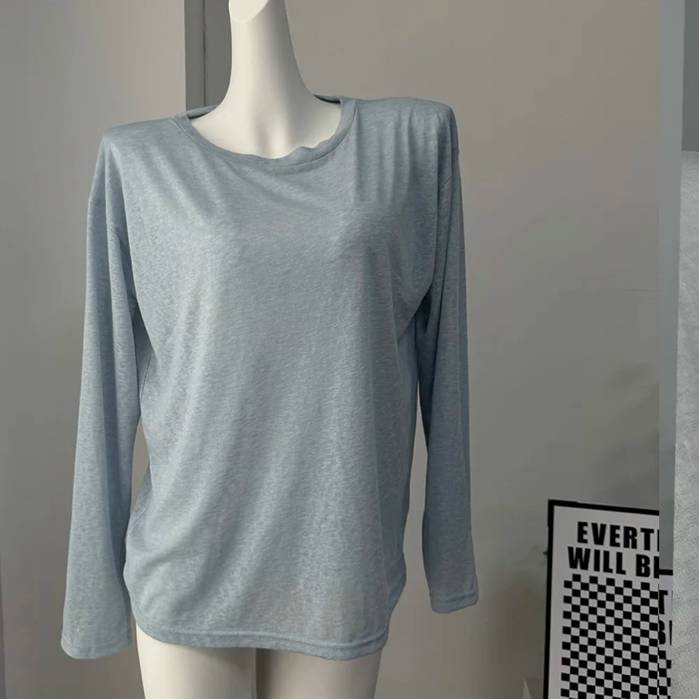 Women’s Soft Knit Long Sleeve T-Shirt – Casual Loose Fit Basic Top for Summer & Autumn