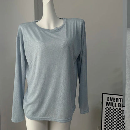 Women’s Soft Knit Long Sleeve T-Shirt – Casual Loose Fit Basic Top for Summer & Autumn