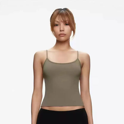 Women’s Seamless Yoga Tank Top – Slim Fit Elastic Fitness Camisole with Built-in Sports Bra