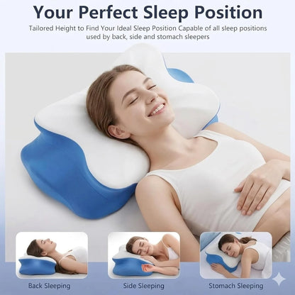 Ergonomic Support Memory Foam Pillow Cervical Neck Pillow for Neck Pain Relief, Suitable for Side and Stomach Sleepers