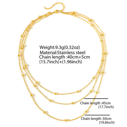 High-End Stainless Steel Multi-Layer Beaded Chain Necklace for Women