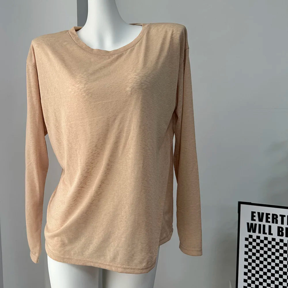 Women’s Soft Knit Long Sleeve T-Shirt – Casual Loose Fit Basic Top for Summer & Autumn