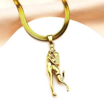 Couples Embracing Hug Pendant Necklace For Women Men Stainless Steel Gold Color Love Kiss Neck Chain Jewelry Valentine's Day