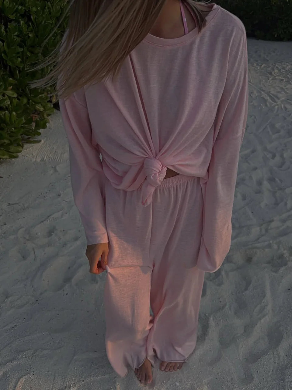 Women’s Soft Knit Long Sleeve T-Shirt – Casual Loose Fit Basic Top for Summer & Autumn