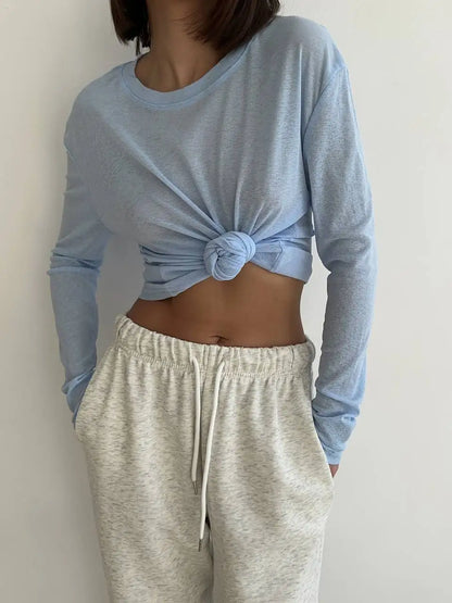 Women’s Soft Knit Long Sleeve T-Shirt – Casual Loose Fit Basic Top for Summer & Autumn